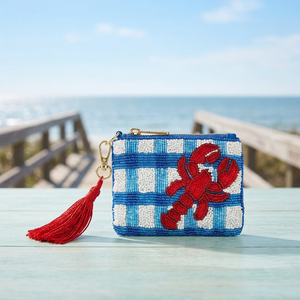 Monedero de cuentas azul y blanco con broche de langosta, mini bolso de mano bordado con borla y llavero para regalo y uso diario - Product Image 4