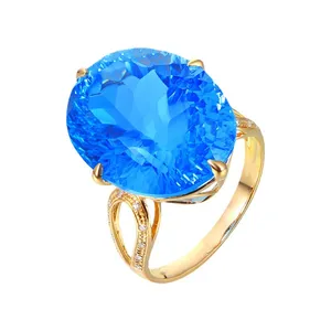 Fashionable and Luxury Magic Ring Pigeon Egg Oval Natural Topaz Jewelry Rings Decoration Simple and Elegant Women's Ring