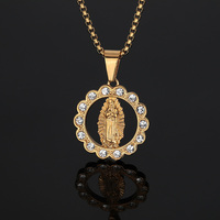 Vente en gros personnalisée ronde classique en acier inoxydable plaqué or 18 carats pendentif catholique vierge pour hommes femmes