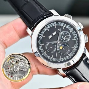 Montre mécanique de luxe haut de gamme pour homme, cadran noir, boîtier en acier argenté, calendrier complet, fonction phase de lune, nouvelle montre pour homme 2026 - Product Image 2