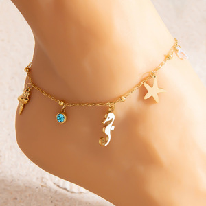 Tobillera de Acero Inoxidable con Dijes de Caballito de Mar, Estrella de Mar y Concha, Adorno para el Pie Estilo Playa y Océano para Mujer - Product Image 4