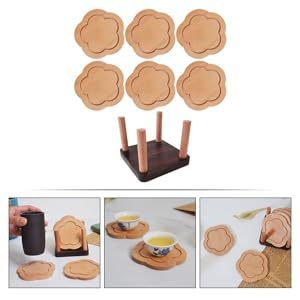 Wooden Flower Shaped Coaster <b>Set</b> With Stand For <b>Tea</b> Cup Heat Insulation Home Living Room Use - Product Image 4