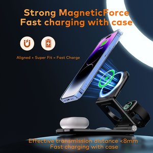 Support de téléphone multifonctionnel avec lampe de nuit LED réglable 4 en <span class=keywords><strong>1</strong></span>, chargeur sans fil magnétique pliable pour iPhone 17, Apple Watch et écouteurs - Product Image 3