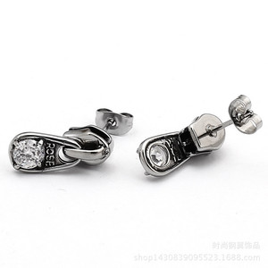 yunnique <b>Stud</b> <b>Earrings</b> Titanium Steel Zipper Head <b>Black</b> Diamond Claw Setting Fashion Jewelry - Product Image 4