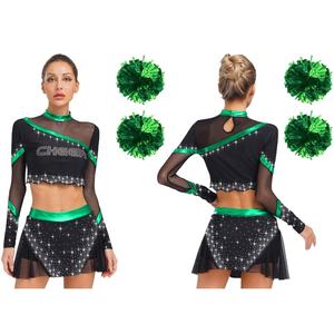 Tenues de cheerleading pour femmes : Ensemble crop top et jupe de danse, costume de performance, uniforme de cheerleader en tissu pour la danse - Product Image 2