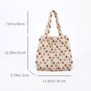 Nuevo Bolso Casual con Cuentas para Mujer, de <span class=keywords><strong>Moda</strong></span>, de Alta Gama, Tejido, con Dos Asas Abiertas, Diseño a Cuadros, Cuentas de Madera Huecas, Bolso de Hombro para Playa - Product Image 3