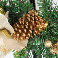 Karangan Bunga Natal 60cm WT19L Putih Hangat dengan Hiasan Kerucut Pinus, Pita, Bunga Poinsettia, dan Bola-bola untuk Dekorasi Jendela dan Pusat Perbelanjaan