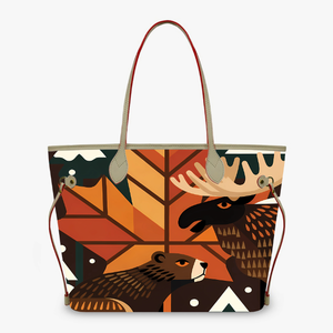 Individuelles Logo Kanadischer Ahornblatt-Hirsch-Biber Bedruckte PU-Leder Damen Tragetaschen Schultertasche Geldbörse Lässige Reisehandtasche - Product Image 3