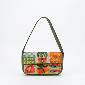 Sac bandoulière fait main perlé avec motif géométrique brodé, style vintage multicolore à rabat, pour usage quotidien - Product Image 1