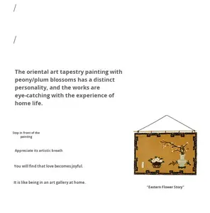 Tapisserie florale orientale Art déco, brocart tissé, tissu doux, décoration murale suspendue sans cadre, style vintage médiéval, pour anniversaire - Product Image 3