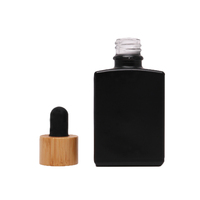 Botol Tetes Kaca Persegi Panjang Hitam Matte Frosted 1oz 30ml dengan Tutup Bambu untuk Krim Wajah & Tetes Mata (Laris Terjual)