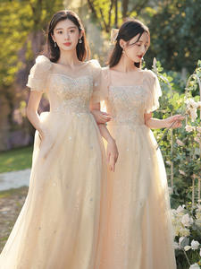 Váy phù dâu mùa xuân mới, đám cưới, chị em, màu champagne, tôn dáng, biểu diễn sinh viên, trang phục công sở dành cho nữ - Product Image 3