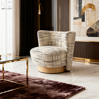 Fauteuil de salon ergonomique rotatif de luxe, fauteuil de détente classique rembourré avec base en bois