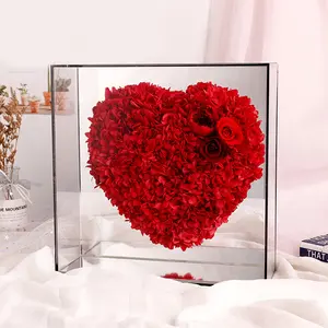 הלב הסיטונאי לנצח פרחים משומרים ורדים מראה מתנה מתנה קישוט חדר שינה קישוט