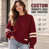 Pull personnalisé pour femme à col rond en tricot torsadé à manches longues rayées pour tenue décontractée d'hiver