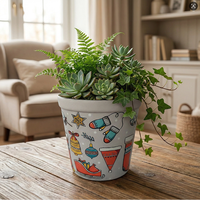 Pot Tanaman Keramik Terakota Desain Bunga Biru untuk Penggunaan Dalam dan Luar Ruangan, Pot Bunga Dekoratif untuk Dekorasi Rumah, Taman, dan Teras