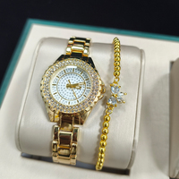 Set Hadiah Jam Tangan Wanita Mewah Berlian Quartz dengan Tali Logam Baru 2022