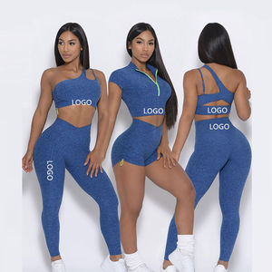 Ensemble de Yoga Sans Coutures pour Femme, Ensemble de Fitness de Gymnastique, Soutien-Gorge de <span class=keywords><strong>Sport</strong></span> Asymétrique, <span class=keywords><strong>Legging</strong></span> Push-Up, Haut à Manches Courtes, Tenues d'Entraînement - Product Image 1