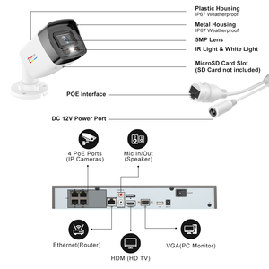 Stock US, Livraison Gratuite : Système de Caméras Bullet IP67 POE 5MP (4 Pièces) avec NVR 4 Canaux et Disque Dur, Détection Humaine et Véhicule, Double Éclairage Intelligent - Product Image 3
