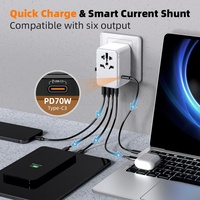 Chargeur de voyage universel Worldplug GaN 70W PD 3.0 avec ports USB-C et Type-C pour ordinateur portable et appareil photo