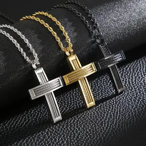 European and American 316L Stainless Steel Men's Jewelry Personality Creative Hip Hop Wire Cross Necklace Pendant