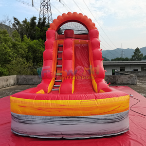 Toboggan aquatique commercial extérieur pour enfants, couleur marbre lave, avec piscine gonflable et structure de jeux aquatiques. - Product Image 6