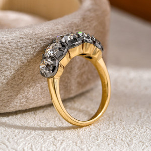 <span class=keywords><strong>Bague</strong></span> unisexe vintage Linyang en or massif 18 carats bicolore dégradé <span class=keywords><strong>platine</strong></span>, avec 5 diamants de laboratoire CVD HPHT taille Old Mine, 5,9g, IGI - Product Image 3