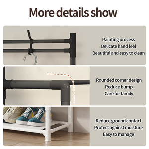 Étagère à chaussures et chapeaux en métal à 5 niveaux avec housse anti-poussière, organisateur de chaussures, étagère de rangement pour manteaux et vêtements pour entrée, salon, usage domestique - Product Image 5