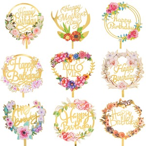 Adorno de acrílico impreso a color con diseño floral para tartas, cupcakes y postres, ideal para cumpleaños de diosas, bodas y fiestas de repostería, como inserto decorativo o letrero. - Product Image 2