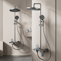 Système de douche thermostatique en aluminium spatial avec étagère, affichage numérique de la température, ensemble de douche murale à effet pluie, gris anthracite