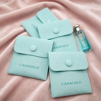 Sac d'emballage pour bijoux en similicuir PU haut de gamme, sac de rangement à bouton-pression, pochettes pour colliers et bagues