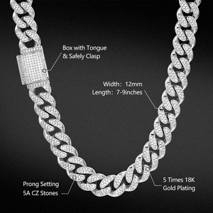 KRKC-Cadena de eslabones cubanos de zirconia cúbica, collar con eslabones de oro de 18k y 12mm, con zirconia cúbica, para hombres - Product Image 4