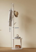 Porte-manteau en bois de pin avec étagères à double niveau, porte-vêtements sur pied avec crochets, armoire autoportante pour entrée ou chambre