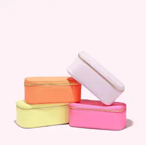 Vegan leather colorful vanity essential top mirror pouch women beauty blushes makeup case for travel