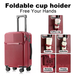 Valise de cabine professionnelle durable de 20 pouces avec roulettes, légère, port de chargement USB, porte-gobelet, ouverture frontale, design moderne, anti-vol. - Product Image 6