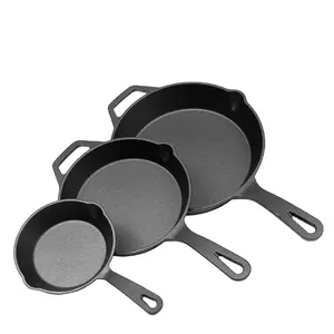 Pre-dày Dạn Không Dính Gang 3 Cái Cookware Skillet Set Vòng Mịn Đáy Phẳng Chảo Chiên Bộ