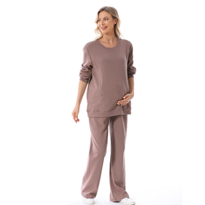 Vêtements de maternité Waffle 2026 pour l'automne ou l'<span class=keywords><strong>hiver</strong></span>, <span class=keywords><strong>pull</strong></span> d'<span class=keywords><strong>allaitement</strong></span>, pantalon de jogging grande taille, vêtements de sport doux pour femmes enceintes - Product Image 3
