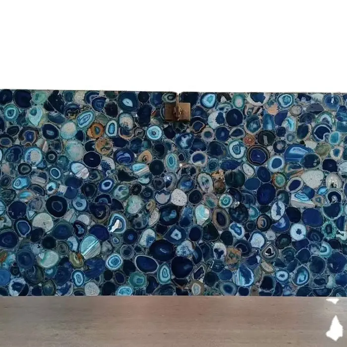 Dalles en pierre d'agate bleue Carreaux et décoration intérieure Pierre précieuse semi-précieuse pour comptoirs murs et accents panneau mural en onyx bleu