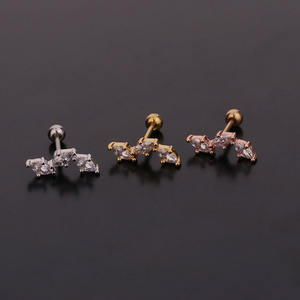 3 colores curva barra larga mariposa estrella satélite forma oro cartílago pendiente CZ Tragus <span class=keywords><strong>Orbital</strong></span> Snug Helix <span class=keywords><strong>Piercing</strong></span> Studs - Product Image 2