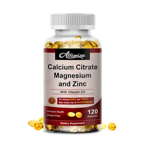 Meilleur prix 120 pièces Citrate de calcium sans soja Magnésium et zinc avec vitamine D3 Magnésium Complex Capsules