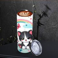 Gobelet personnalisé Cute Cat Rainbow 20oz, motif papillon cœur, stock américain et livraison gratuite
