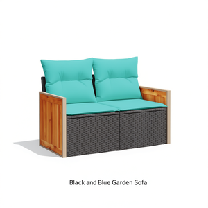 Black And Blue Garden <b>Sofa</b> Two Seat Cushioned Outdoor Furniture <b>Rattan</b> Contemporary Design - Product Image 1
