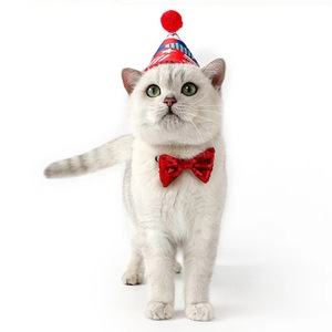 Pet Bandana Set With Bow Tie Hat <b>Red</b> White Blue Stars Pattern Adjustable For Dogs Cats All Seasons Accessory - Product Image 3