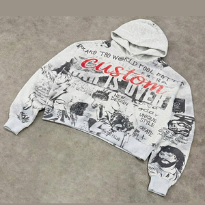 OEM Custom Pattern White High Quality Pullover Vintage Distressed Boxy 400 GSM Heavyweight Streetwear Mens Hoodie - Product Image 1