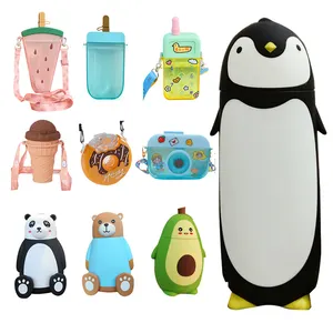 Camera Donut Popsicle Phone Watermelon Ice Cream Fruit Penguin Animal Shape Kid Plastic Water Bottle Bottles for Kids with Straw