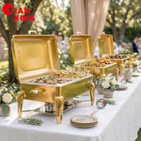 Peralatan Hotel TIANXING Set Chafing Dish Bundar 6L Bahan Stainless Steel untuk Katering Warna Perak dan Emas Mewah