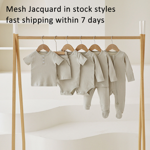 批发有机棉蜂巢提花拉链婴儿服装婴儿连体衣 - Product Image 6