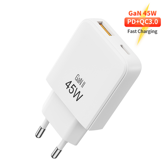 EU Ultra-thin GAN 45W A + C USB Wall Charger Fast Charging for Iphone 14 15 Pro Max Mobile Phone Macbook Laptop Computer CE CB