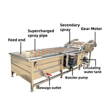Hogedruk spuit- en luchtbellenwasmachine voor fruit en groenten, met transportband voor sla, appels en aardappelen