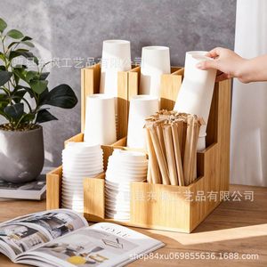 Wood Cup Lid <b>Storage</b> <b>Box</b> Rectangle Standing Type Kitchenware Organizer Desktop <b>Drawer</b> Organizer - Product Image 2